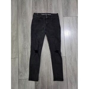 Calvin Klein Jeans Women's Ankle Skinny Black‎ Distressed Denim Size 2 Stretch